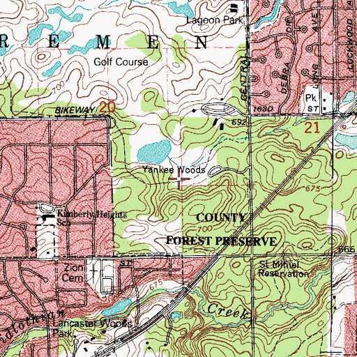 Topographic Map of Yankee Woods, IL