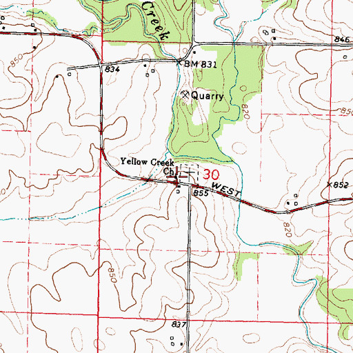 Topographic Map of Yellow Creek Church, IL