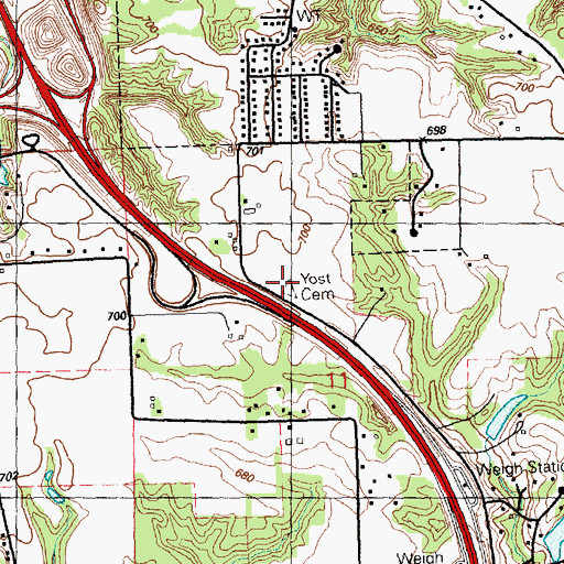 Topographic Map of Yost Cemetery, IL