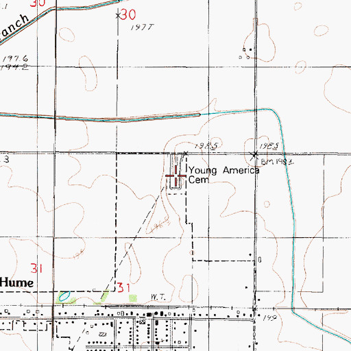 Topographic Map of Young America Cemetery, IL