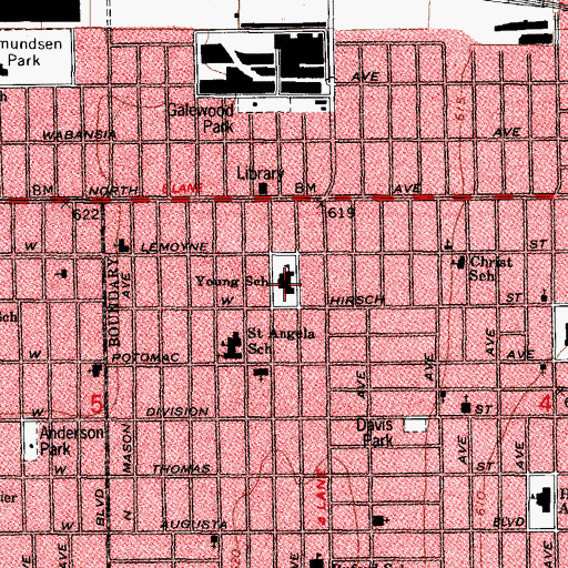 Topographic Map of Young Elementary School, IL