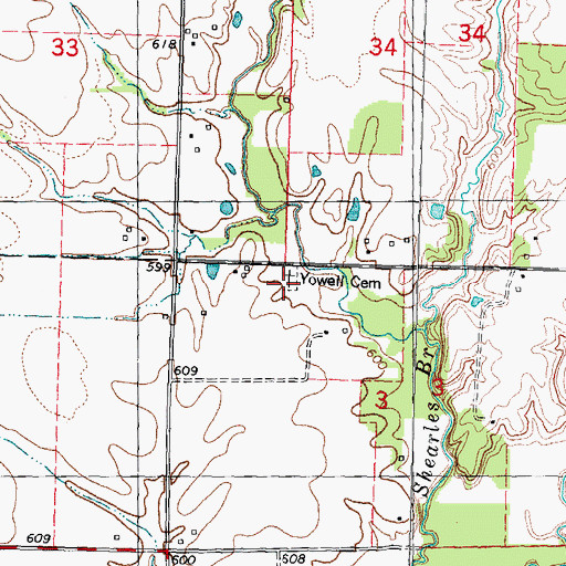 Topographic Map of Yowell Cemetery, IL