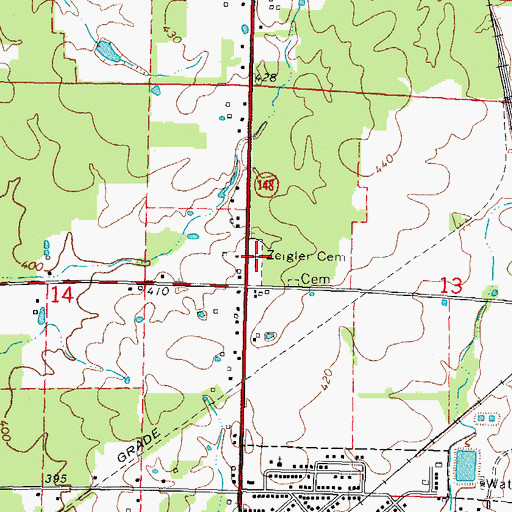 Topographic Map of Zeigler Cemetery, IL