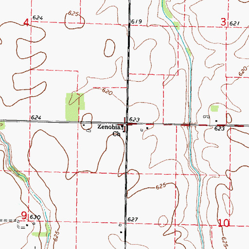 Topographic Map of Zenobia Church, IL