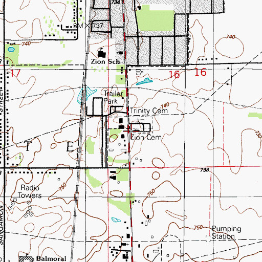 Topographic Map of Zion Evangelical Lutheran Cemetery, IL