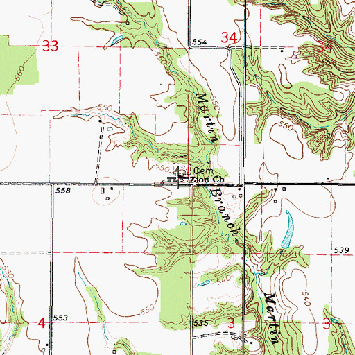 Topographic Map of Zion United Methodist Church, IL