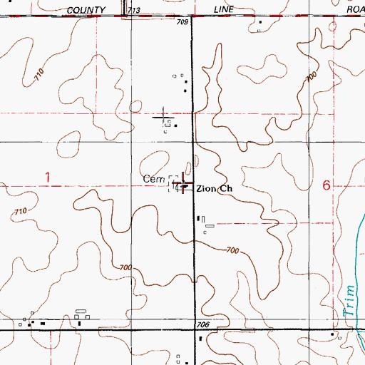 Topographic Map of Zion Church, IL