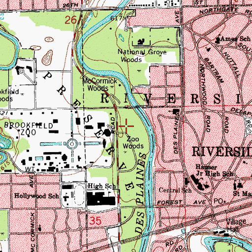 Topographic Map of Zoo Woods, IL