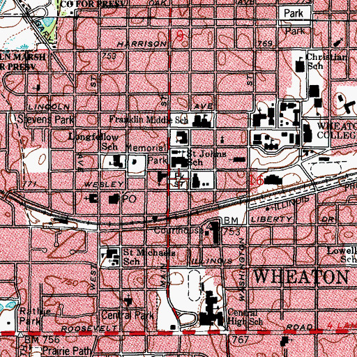 Topographic Map of Adams Park, IL