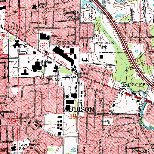Topographic Map of Addison, IL