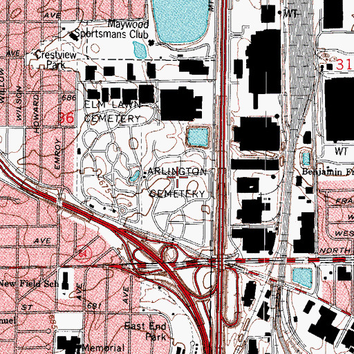 Topographic Map of Arlington Cemetery, IL