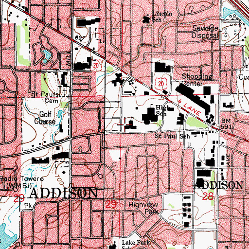 Topographic Map of Army Trail Elementary School, IL