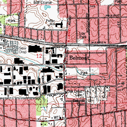 Topographic Map of Belmont, IL