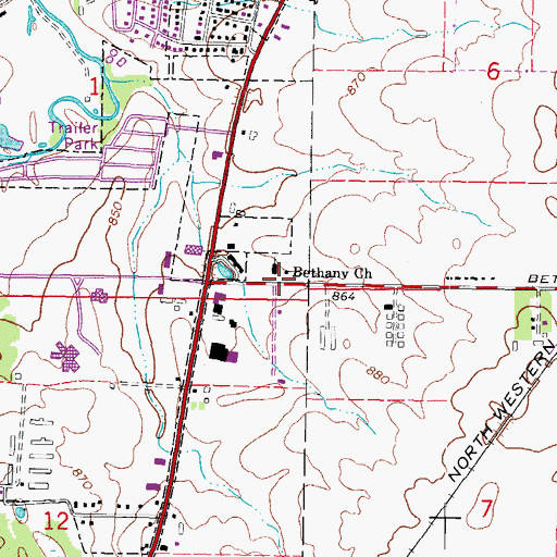 Topographic Map of Bethany Baptist Church, IL