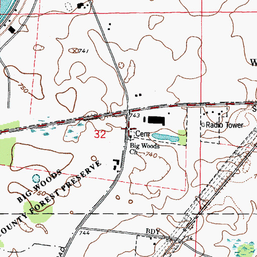Topographic Map of Big Woods School (historical), IL