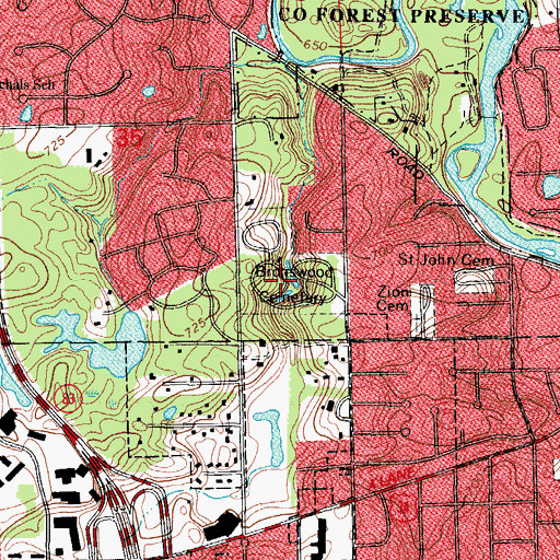 Topographic Map of Brownswood Cemetery, IL