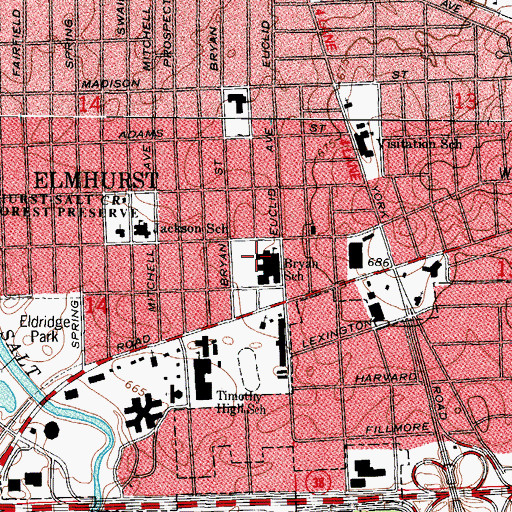 Topographic Map of Bryan Junior High School, IL