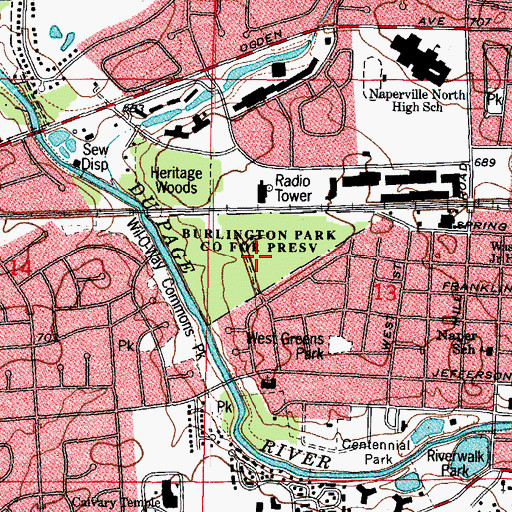 Topographic Map of Burlington Park County Forest Preserve, IL