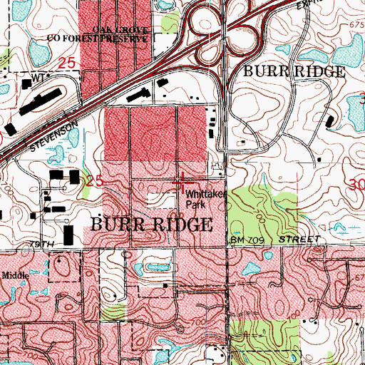 Topographic Map of Burr Ridge, IL