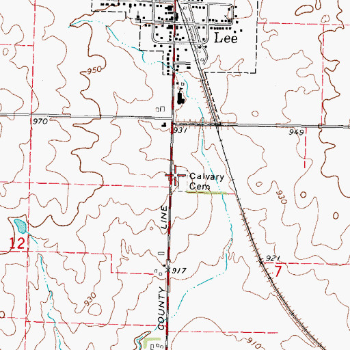 Topographic Map of Lee Calvary Cemetery, IL