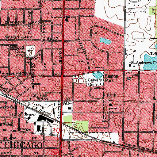 Topographic Map of Calvary Cemetery, IL