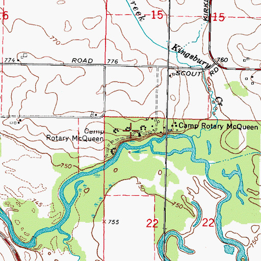 Topographic Map of Camp Rotary McQueen, IL