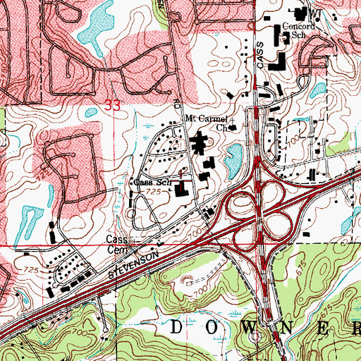 Topographic Map of Cass Junior High School, IL