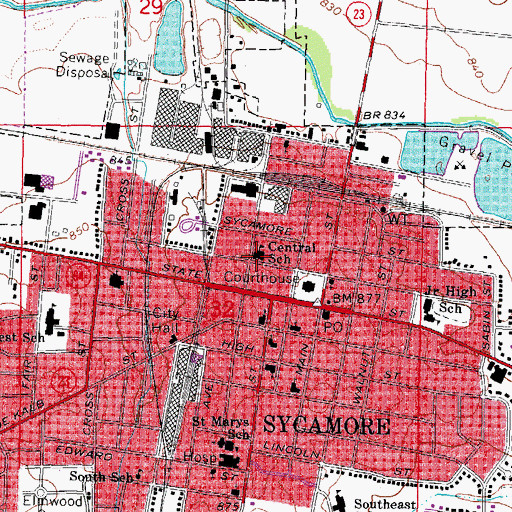 Topographic Map of Central School, IL