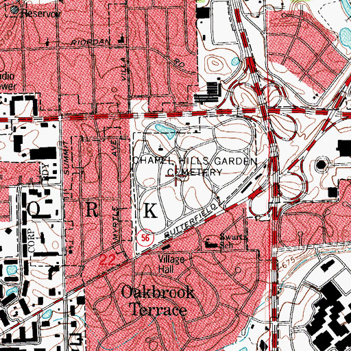 Topographic Map of Chapel Hill Gardens West Cemetery and Funeral Home, IL