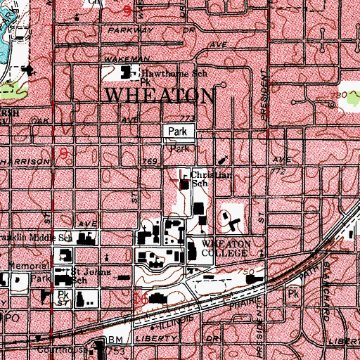 Topographic Map of Wheaton Christian School, IL