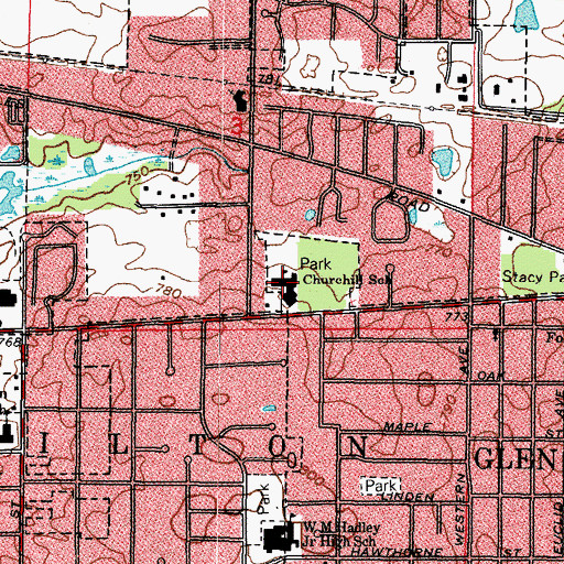 Topographic Map of Churchill Elementary School, IL