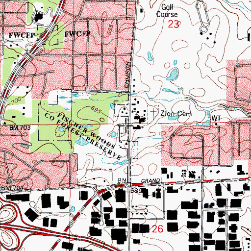 Topographic Map of Churchville, IL