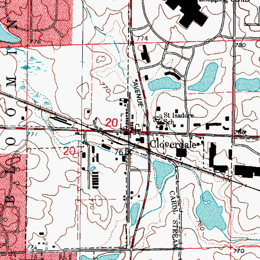 Topographic Map of Cloverdale, IL