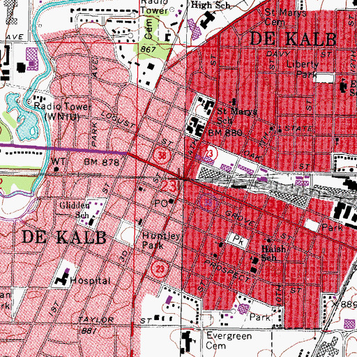 Topographic Map of DeKalb, IL