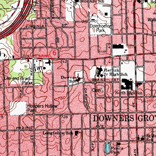 Topographic Map of Pierce Downer Elementary School, IL