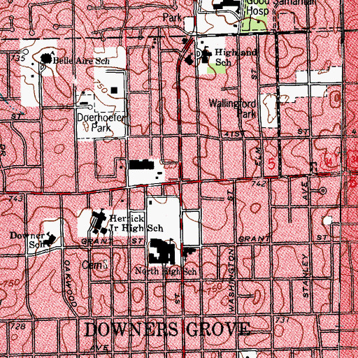 Topographic Map of Downers Grove, IL
