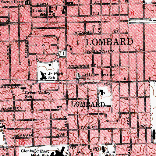 Topographic Map of Eastview Terrace Park, IL