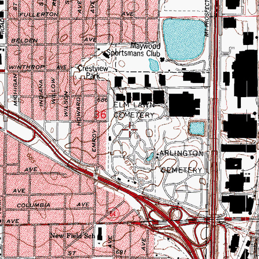 Topographic Map of Elm Lawn Memorial Park, IL