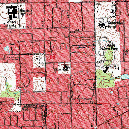 Topographic Map of Elm Elementary School, IL