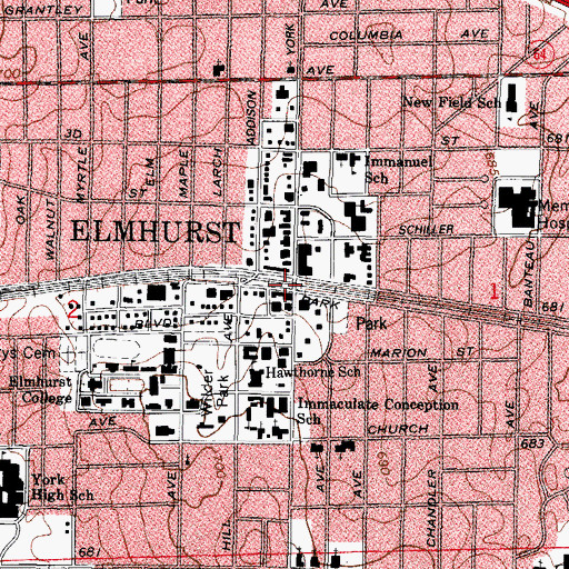 Topographic Map of Elmhurst, IL