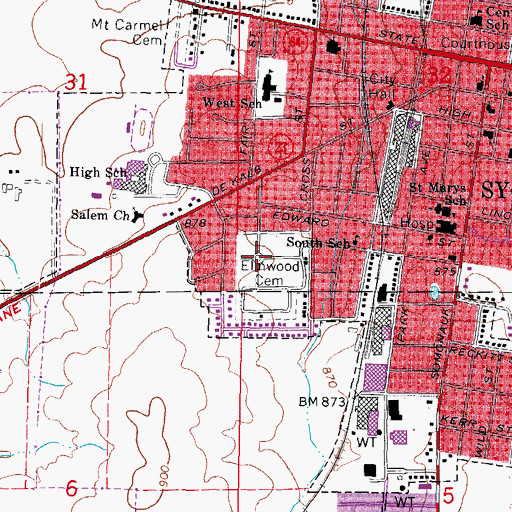 Topographic Map of Elmwood Cemetery, IL