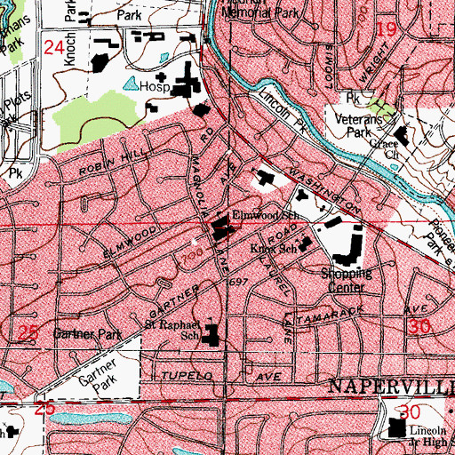Topographic Map of Elmwood Elementary School, IL
