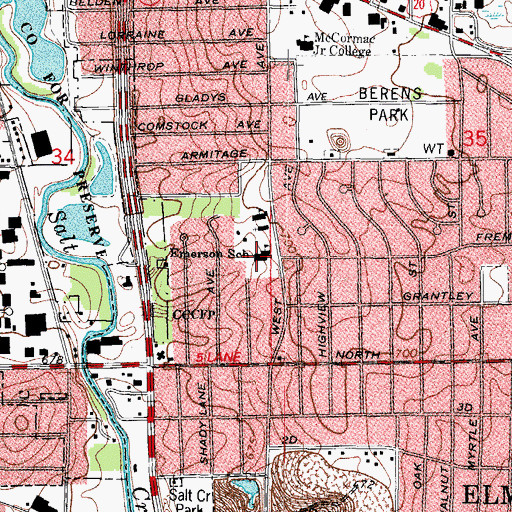 Topographic Map of Emerson Elementary School, IL