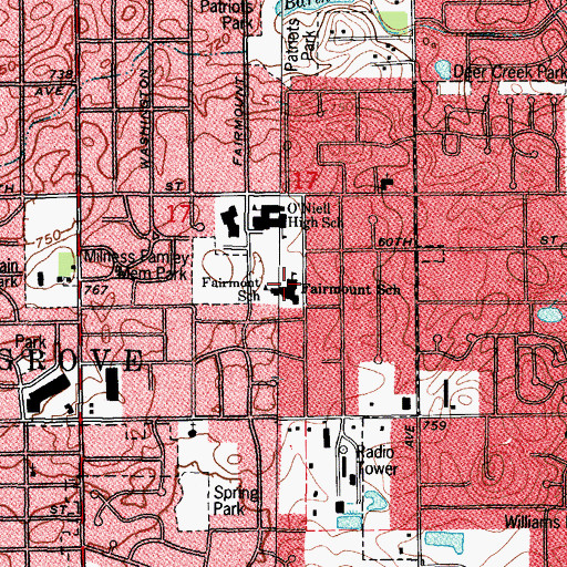Topographic Map of Fairmount Elementary School, IL