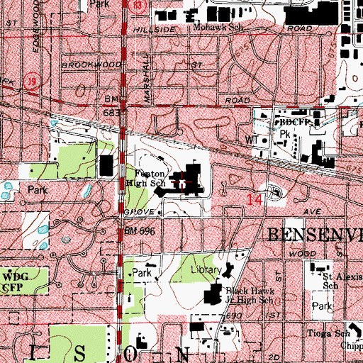 Topographic Map of Fenton High School, IL