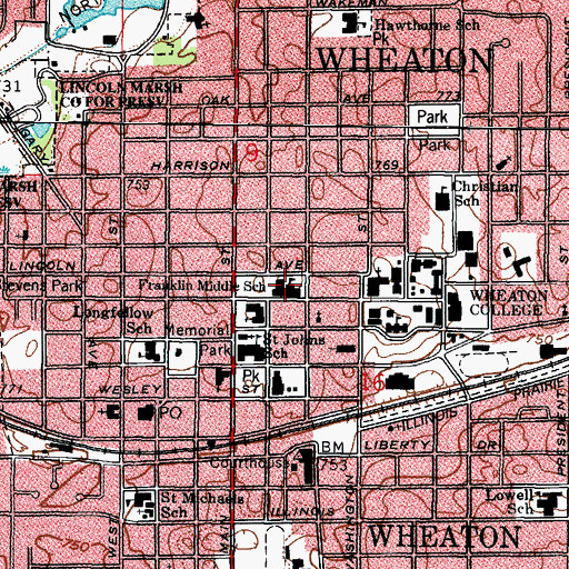 Topographic Map of Franklin Middle School, IL