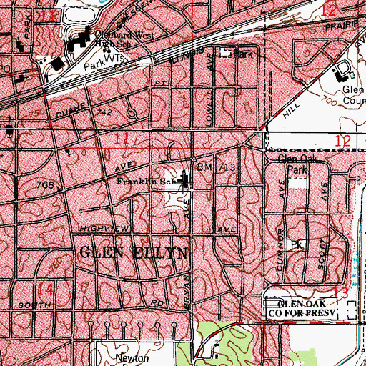 Topographic Map of Benjamin Franklin Elementary School, IL