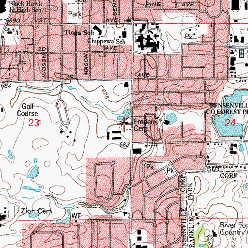 Topographic Map of Friedens Cemetery, IL