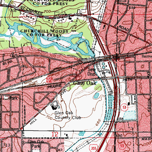 Topographic Map of Glen Oak, IL