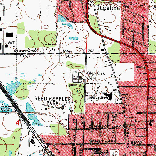 Topographic Map of Glen Oak Cemetery, IL